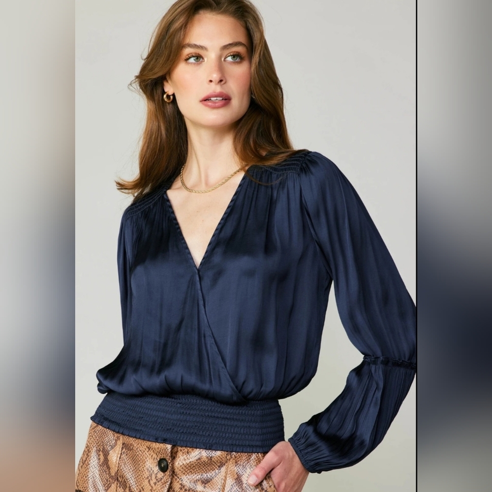 LOVE STITCH Midnight Blue Surplice Top EC